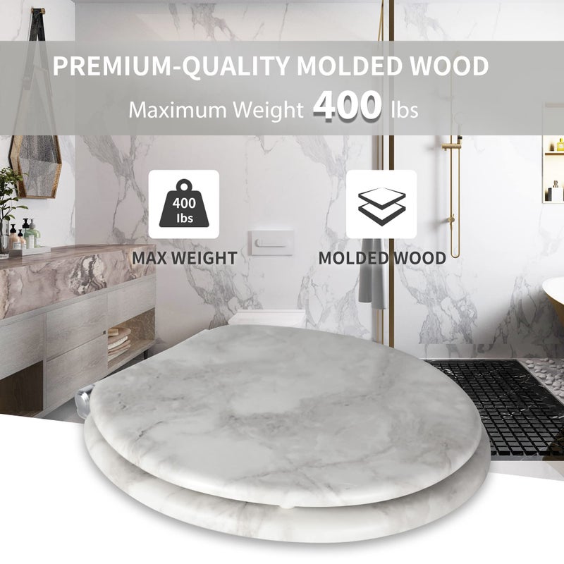 Angel Shield Marble Toilet Seat Durable Molded Wood with Quiet Close,Easy Cleanï¼ŒQuick-Release Hinges (Round,Gray Marble) - Image 5